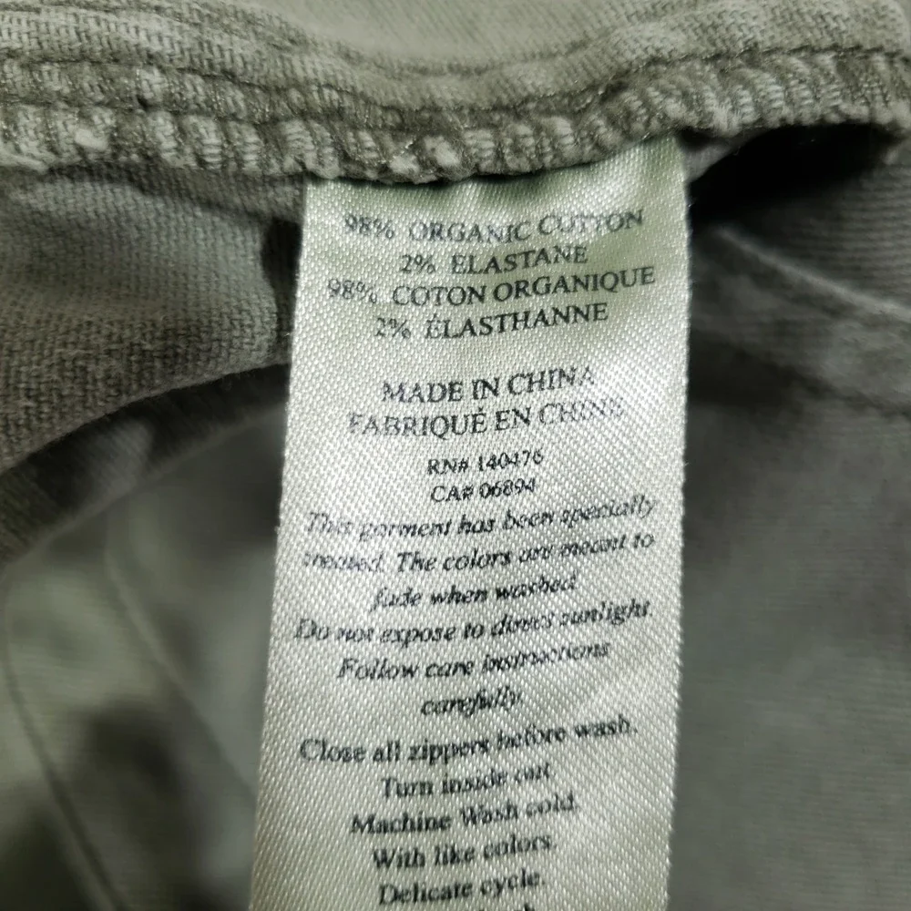 Faherty Utility Crop Pants Womens 30 Sage Green Organic Cotton Raw Hem Casual